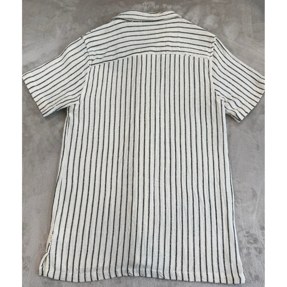 VSTR Mens Button Down Shirt Striped Knit Short Sleeve Cotton White Black S - Picture 2 of 7